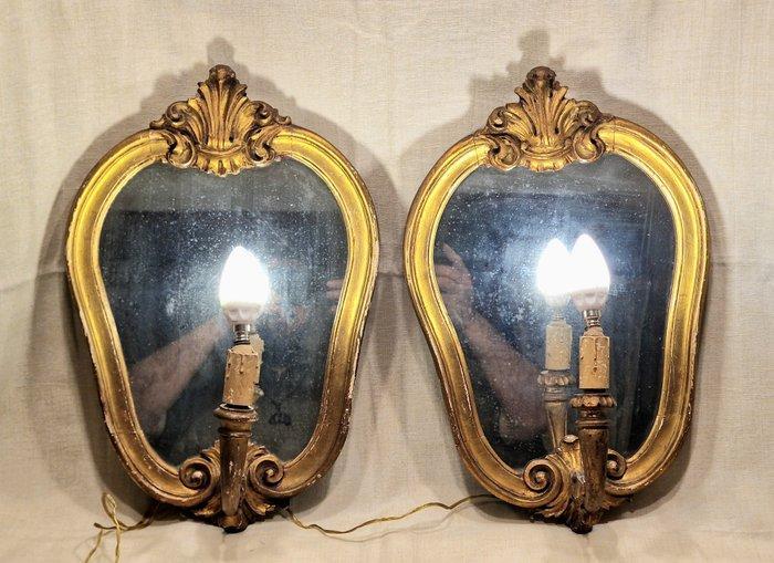 Coppia di Antichi Specchi con Portacandele / Applique -, Antiek en Kunst, Antiek | Overige Antiek