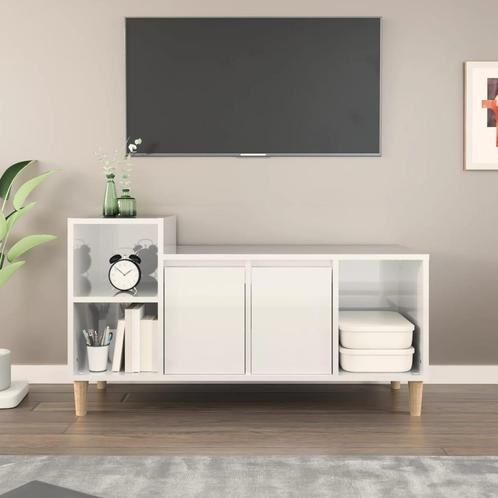 vidaXL Meuble TV Blanc brillant 100x35x55 cm Bois, Huis en Inrichting, Kasten |Televisiemeubels, Verzenden