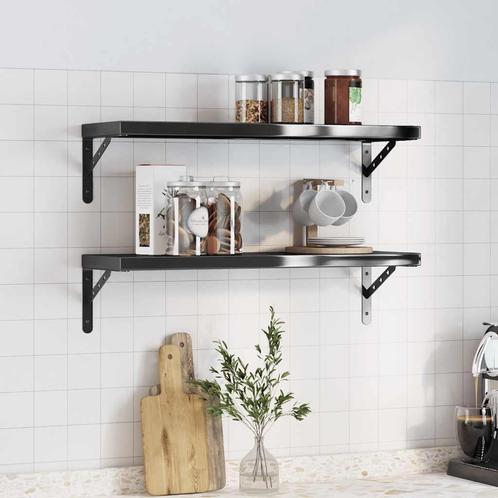 vidaXL Wandschappen 2 st 75x23,5x3 cm roestvrijstaal zwart, Huis en Inrichting, Kasten | Wandmeubels, Nieuw, Verzenden