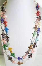Collier croix en verre de Murano vintage - broche en argent