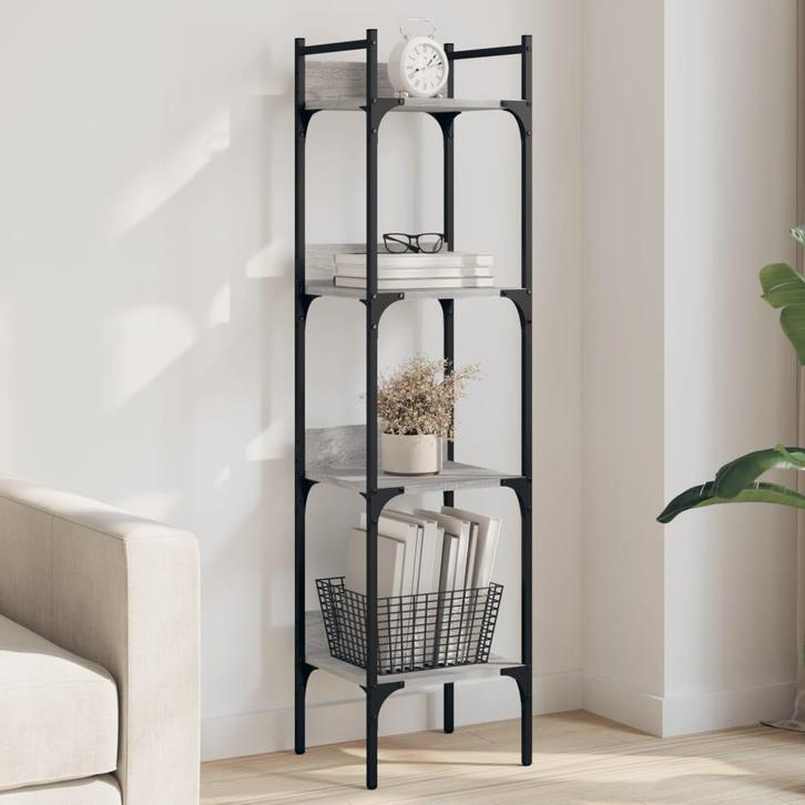 vidaXL Boekenkast 4-laags 35x30x138,5 cm bewerkt hout grijs, Huis en Inrichting, Kasten | Boekenkasten, Nieuw, Verzenden