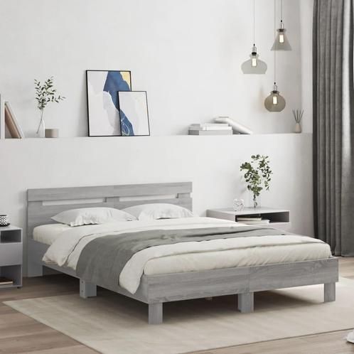 vidaXL Bedframe met hoofdeinde bewerkt hout grijs sonoma, Huis en Inrichting, Slaapkamer | Bedden, Nieuw, Verzenden