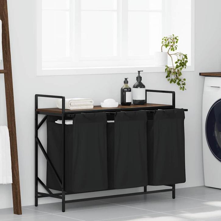vidaXL Wasmand 3 vakken met plank bruin eikenkleurig, Huis en Inrichting, Woonaccessoires | Overige, Nieuw, Verzenden
