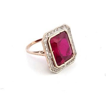 Zonder Minimumprijs - Ring - 9 kt. Roségoud, Zilver Robijn -