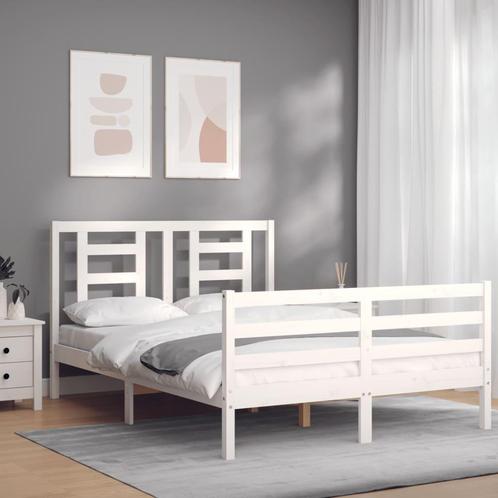 vidaXL Bedframe met hoofdbord massief hout wit 140x200 cm, Huis en Inrichting, Slaapkamer | Bedden, Nieuw, Verzenden