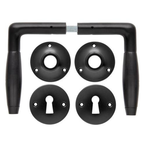 Deurklink set - Klassiek mat zwart met ronde sleutelrozetten, Doe-het-zelf en Bouw, Hang- en Sluitwerk, Klink of Kruk, Nieuw, Koper of Messing