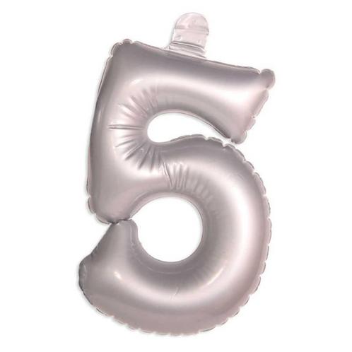 Opblaascijfer 5 Zilver 35cm, Hobby en Vrije tijd, Feestartikelen, Nieuw, Verzenden