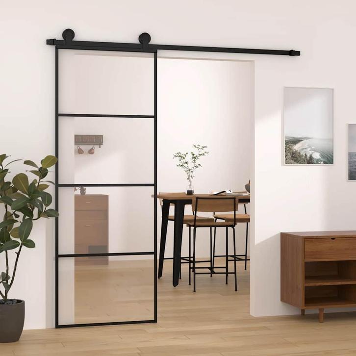 vidaXL Schuifdeur met beslag 76x205 cm ESG-glas en aluminium, Doe-het-zelf en Bouw, Deuren en Vliegenramen, Nieuw, Verzenden