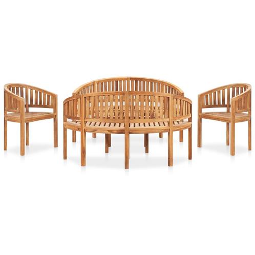 vidaXL 5-delige Loungeset banaanvormig massief teakhout, Tuin en Terras, Tuinsets en Loungesets, Loungeset, Nieuw, Verzenden