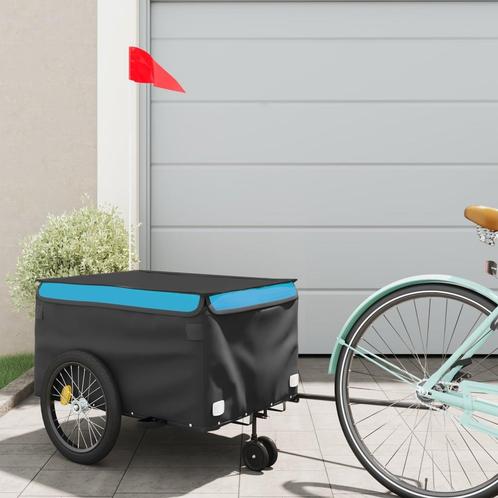vidaXL Fietstrailer 30 kg ijzer zwart en blauw, Fietsen en Brommers, Fietsaccessoires | Aanhangwagens en Karren, Nieuw, Verzenden