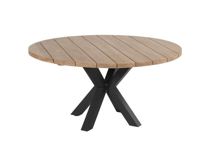 Hartman Stephanie tuintafel zwart met rond teak blad Ø 150, Tuin en Terras, Tuinsets en Loungesets