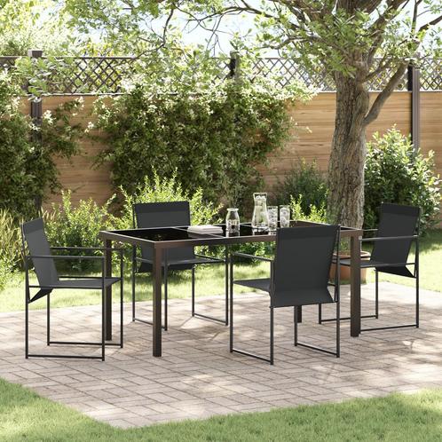 vidaXL 5-delige Tuinset Zwart Textileen en Staal, Tuin en Terras, Tuinstoelen, Nieuw, Verzenden