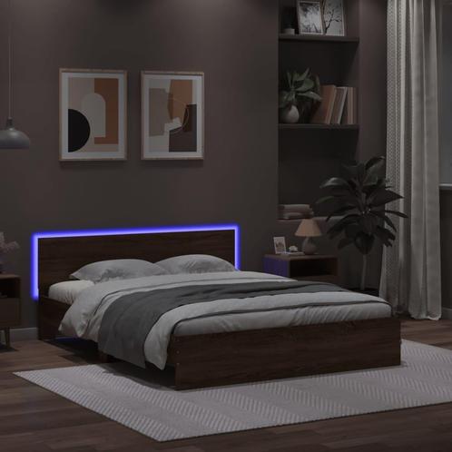 vidaXL Cadre de lit avec tête de lit et LED chêne marron, Maison & Meubles, Chambre à coucher | Lits, Neuf, Envoi