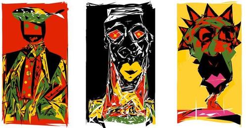 Shine Orgocrazy - Triptych : Fischers of men - Nii Papifio, Antiquités & Art, Art | Peinture | Moderne