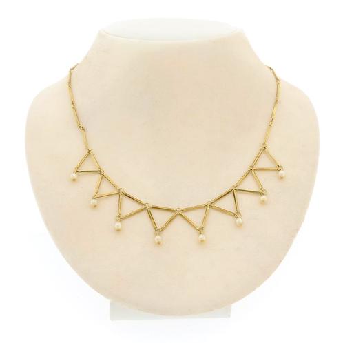 Gouden staafjes collier met parels | 44 cm, Handtassen en Accessoires, Kettingen, Overige kleuren, Gebruikt, Met edelsteen, Goud