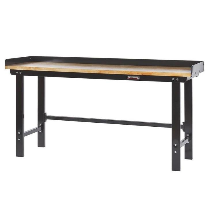 Werkbank 200 cm met hardhouten blad met opzetrand - zwart, Doe-het-zelf en Bouw, Werkbanken, Ophalen of Verzenden