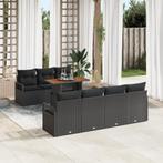 vidaXL Tuinbank Set met kussen 8 pcs Zwart 6-persoons Riet, Tuin en Terras, Verzenden, Nieuw
