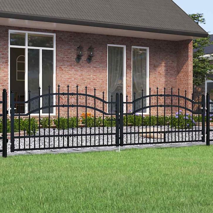 vidaXL Hekpoort met speerpunt zwart 305x75 cm gepoedercoat, Tuin en Terras, Tuinpoorten, Nieuw, Verzenden