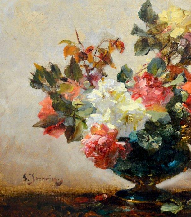 Georges Jeannin (1841-1925) - Bouquet de fleurs dans un vase, Antiek en Kunst, Kunst | Schilderijen | Klassiek