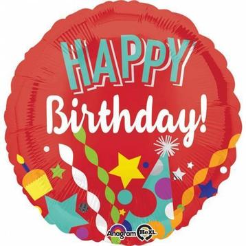 Helium Ballon Happy Birthday Rood 43cm leeg, Verzenden