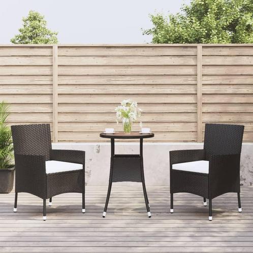 vidaXL 3-delige Bistroset met kussens poly rattan zwart, Tuin en Terras, Tuinsets en Loungesets, Nieuw, Verzenden