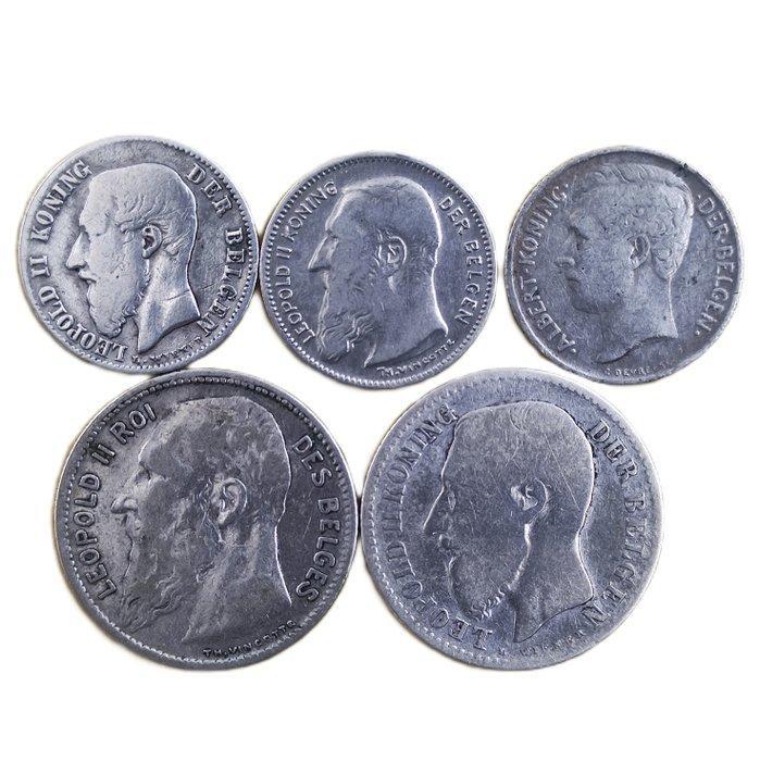 België. 5 Silver Coins (3x 50 Centimes + 2x 1 Franc) 17g, Postzegels en Munten, Munten | Nederland