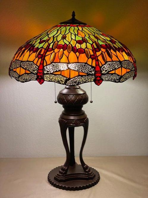 XXL Tiffany stijl tafellamp Studio KING OF DRAGONFLY lamp, Antiek en Kunst, Kunst | Designobjecten