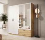 Meubella | Kledingkast 180cm wit eiken met spiegel 1 lade, Huis en Inrichting, Kasten | Overige, Verzenden, Nieuw