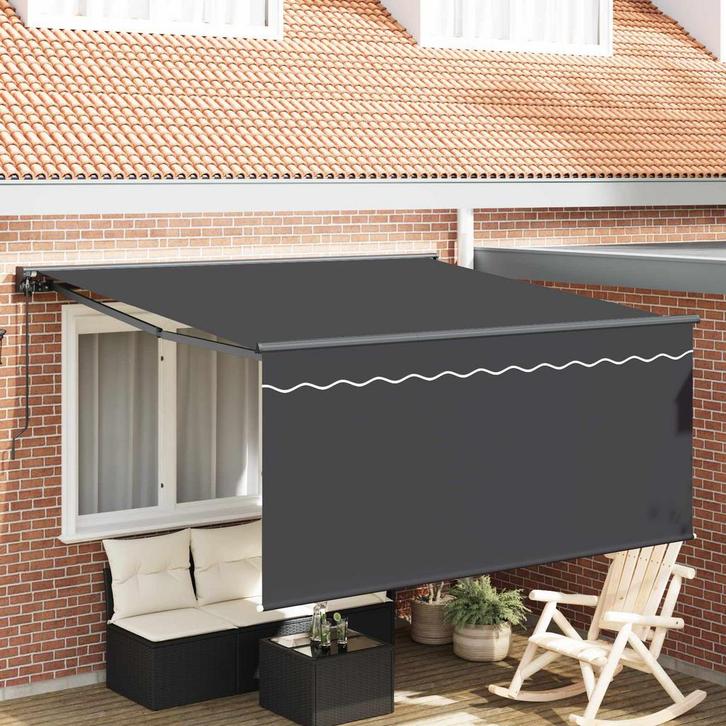 vidaXL Inklapbare Luifel Antraciet 350 x 300 cm Polyester en, Tuin en Terras, Zonneschermen, Nieuw, Verzenden
