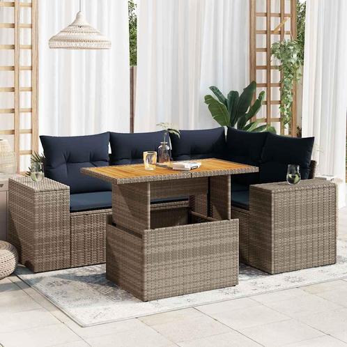 vidaXL 5-delige Loungeset met kussens poly rattan grijs, Tuin en Terras, Tuinsets en Loungesets, Loungeset, Nieuw, Verzenden