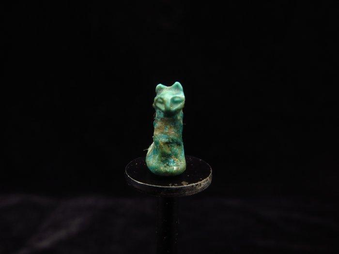 Oud-Egyptisch Faience amulet van een kat (Bastet) - 1.2 cm, Antiek en Kunst, Antiek | Overige Antiek