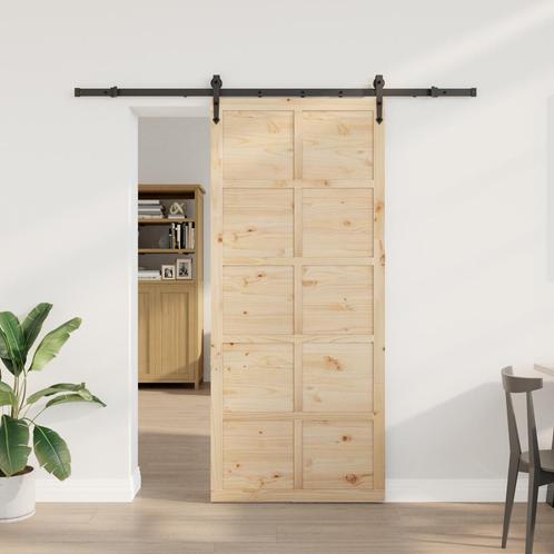 vidaXL Schuifdeur Bruin 90 x 208 cm Massief grenenhout, Doe-het-zelf en Bouw, Deuren en Vliegenramen, Nieuw, Verzenden