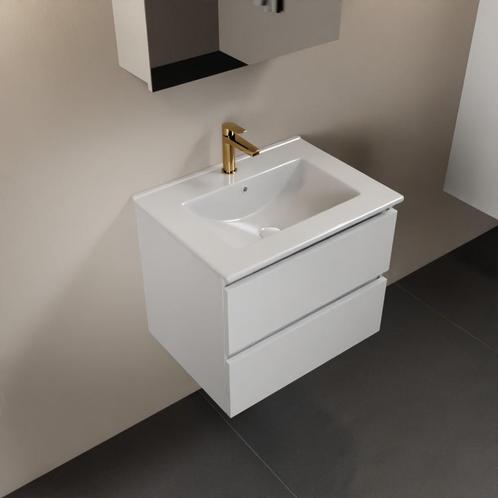 MONDIAZ AIVY 60cm badmeubel Talc, wastafel glanzend wit, Doe-het-zelf en Bouw, Sanitair, Overige typen, Nieuw, Ophalen of Verzenden
