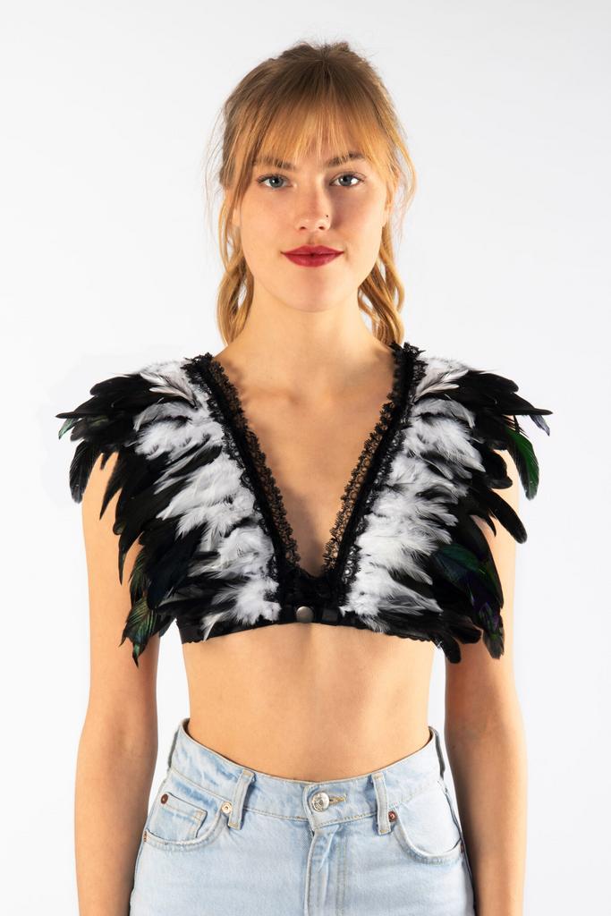 Top met Veren Zwart Wit XS S M Verentop Pak Heks Topje Veert, Kleding | Dames, Carnavalskleding en Feestkleding, Nieuw, Ophalen of Verzenden