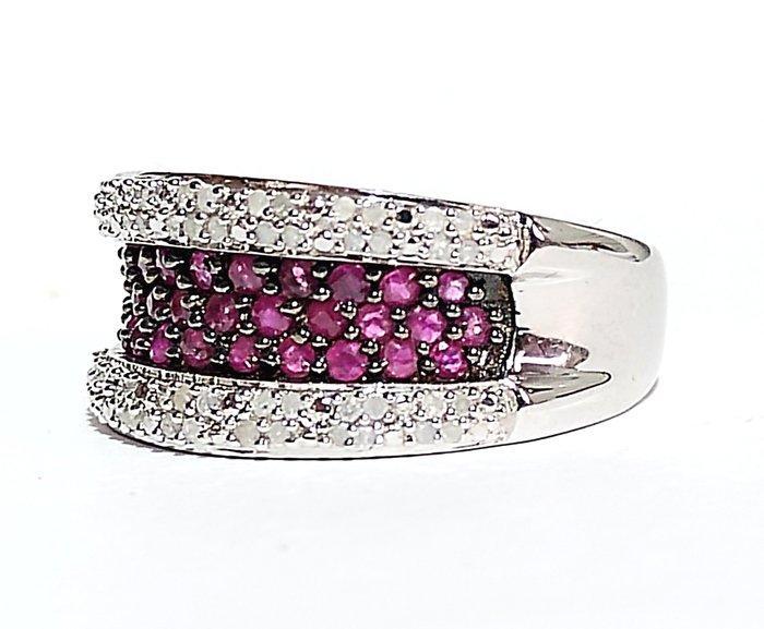 Zonder minimumprijs - Ring Zilver - 1.35ct. tw. Robijn -, Handtassen en Accessoires, Ringen