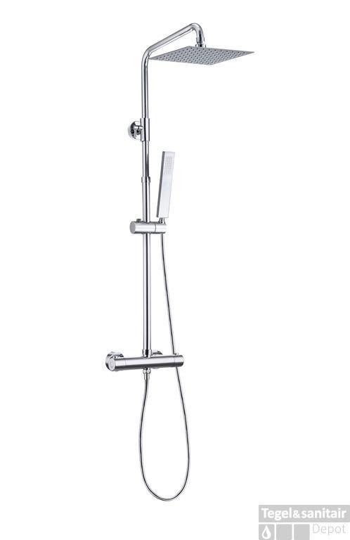 Regendoucheset BWS Thermostatisch Square met Handdouche, Doe-het-zelf en Bouw, Sanitair, Kraan, Nieuw, Chroom, Ophalen of Verzenden