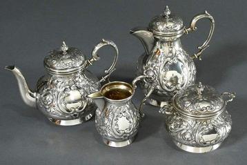 Koffie- en theeservies - .800 zilver - Zilveren koffiezetter, Antiek en Kunst
