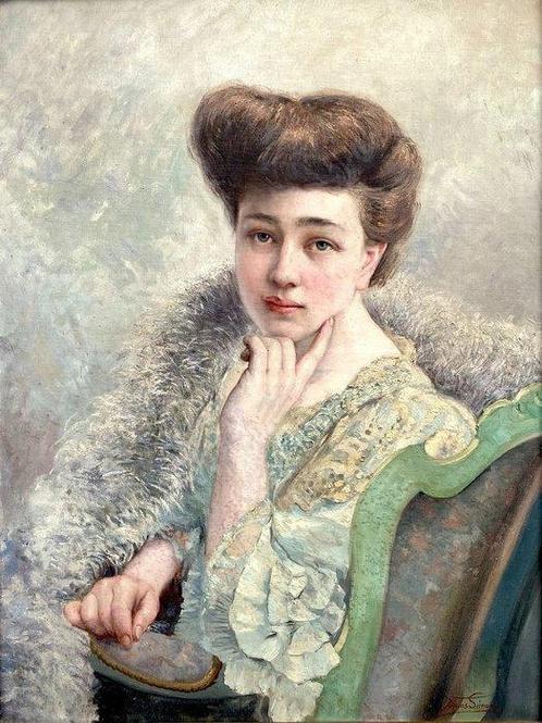 Frans  Simons (1855-1919) - Portret van een jongedame, Antiquités & Art, Art | Peinture | Classique