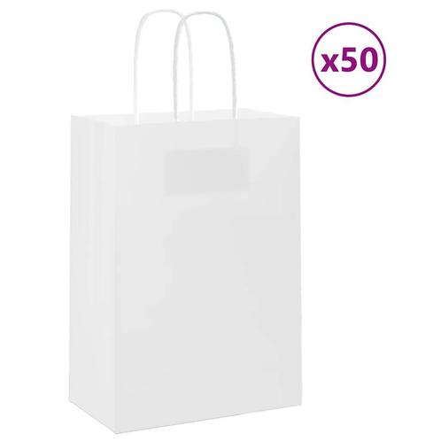 vidaXL Papieren zakken 50 st met hengsels 15x8x21 cm wit, Diversen, Cadeauverpakkingen, Nieuw, Verzenden