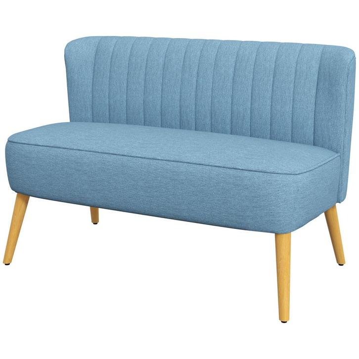 Loveseat - Linnen look - Houten poten - Blauw, Huis en Inrichting, Zetels | Zetels, Nieuw, Stof, Ophalen of Verzenden