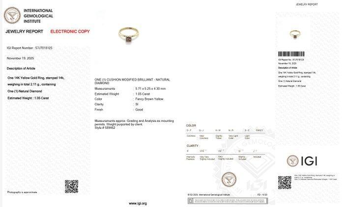 Zonder minimumprijs - Ring - 14 karaat Geel goud - 1.05ct., Handtassen en Accessoires, Ringen