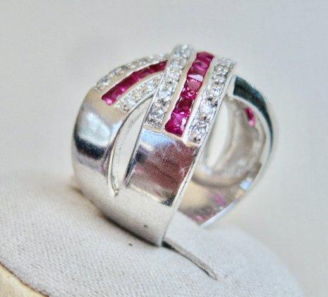 Zonder minimumprijs - Ring Zilver Robijn - Saffier - gemerkt, Handtassen en Accessoires, Ringen