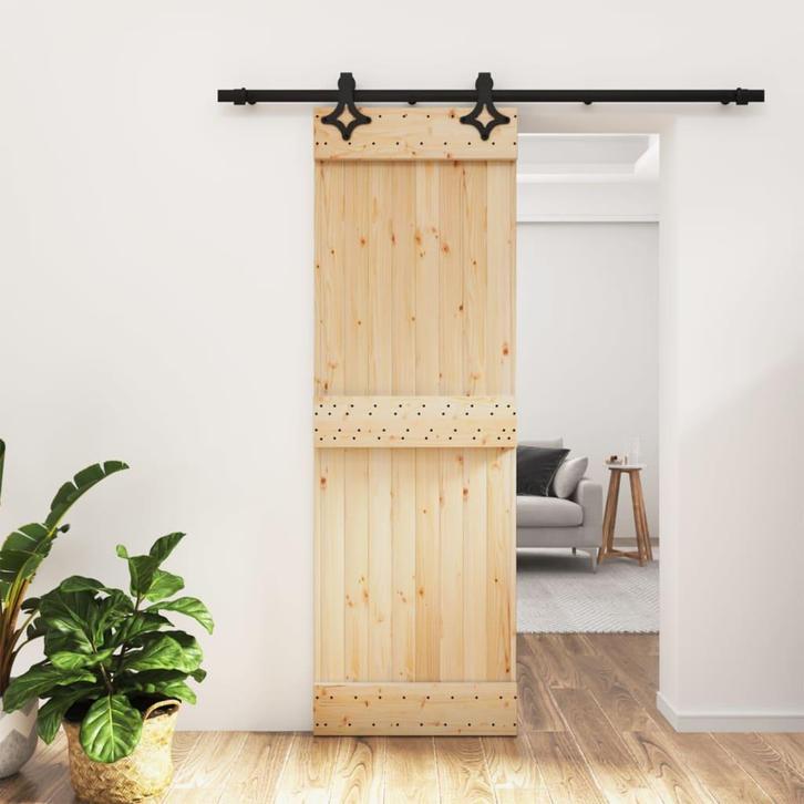 vidaXL Schuifdeur met beslag 70x210 cm massief grenenhout, Doe-het-zelf en Bouw, Deuren en Vliegenramen, Nieuw, Verzenden