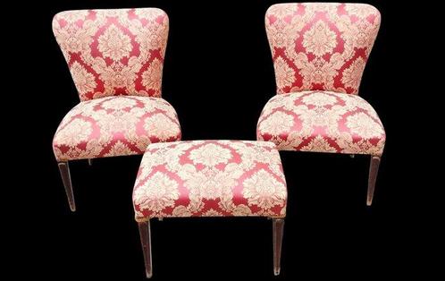 Loungestoel met voetenbank - Hout - Twee fauteuils en poefs, Antiek en Kunst, Curiosa en Brocante