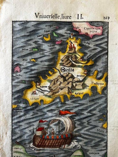 Italië - Sicilië // Eolische Eilanden; Sebastian Münster, Boeken, Atlassen en Landkaarten