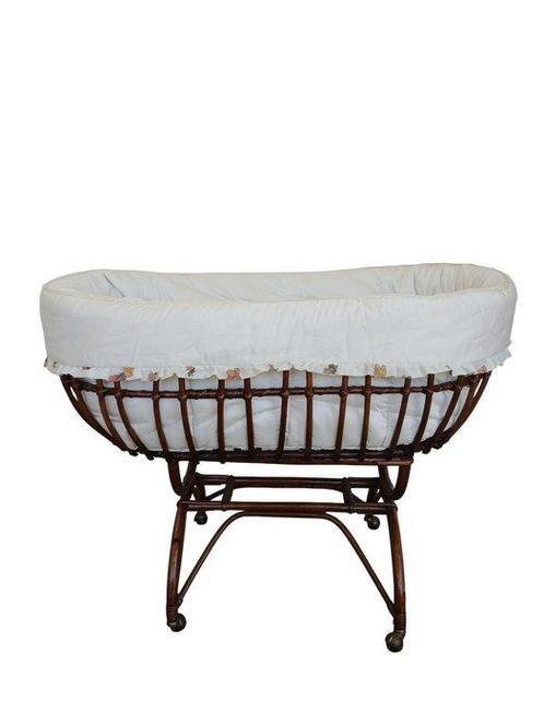 Bed - Vintage rieten wieg met luifel - Hout - Kindermand van, Antiek en Kunst, Curiosa en Brocante