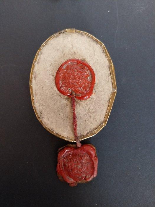 Reliekhouder - Messing, Glas, Hout, Papier - 1850-1900 - De, Antiek en Kunst, Kunst | Niet-Westerse kunst