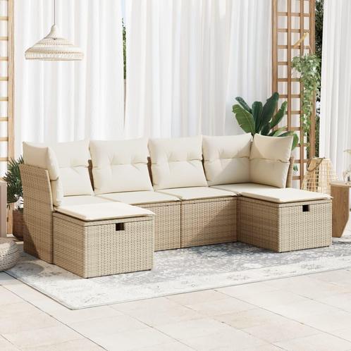 vidaXL 6-delige Loungeset met kussens poly rattan beige, Jardin & Terrasse, Ensembles de jardin, Envoi