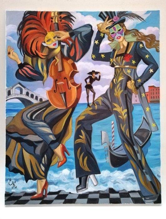 Elena Khmeleva - Lesprit du carnaval vénitien. Large. Œuvre, Antiek en Kunst, Kunst | Schilderijen | Modern