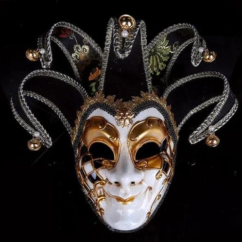 Handgemaakt venetiaans masker nar, joker zwartgoud, Hobby & Loisirs créatifs, Bricolage